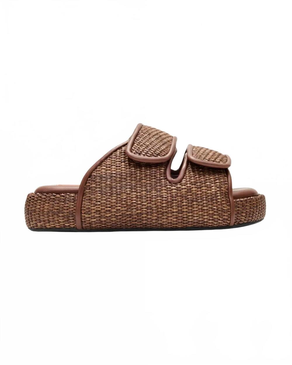 NEW SIMON MILLER women's raffia cro slide in chocolate